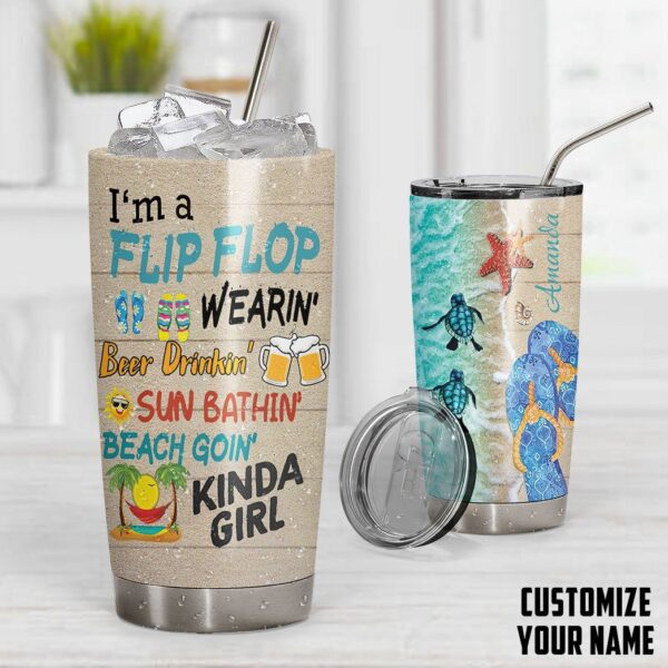 Gearhumans 3D Flip Flop Kinda Girl Custom Name Design Insulated Vacuum Tumbler GW2105214 Tumbler