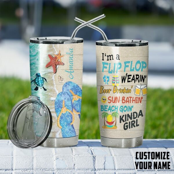 Gearhumans 3D Flip Flop Kinda Girl Custom Name Design Insulated Vacuum Tumbler GW2105214 Tumbler
