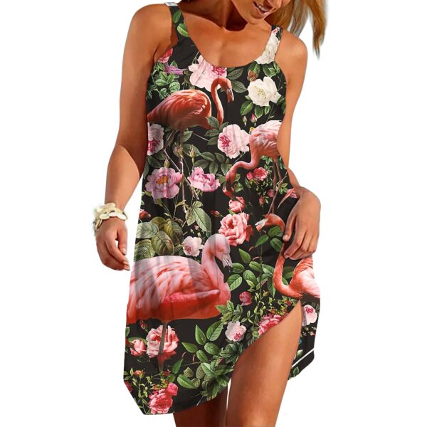 Gearhumans 3D Floral And Flamingo Custom Sleeveless Beach Dress GO21052114 Beach Dress Beach Dress S 