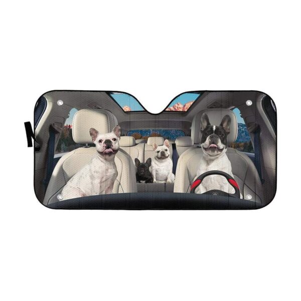 gearhumans 3D French Bulldog Family Custom Car Auto Sunshade GL23075 Auto Sunshade 57''x27.5'' 