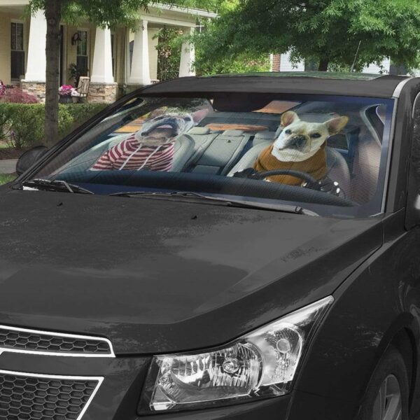 gearhumans 3D Friend Soulmate Bulldogs Couple Custom Car Auto Sunshade GV17069 Auto Sunshade
