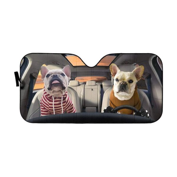 gearhumans 3D Friend Soulmate Bulldogs Couple Custom Car Auto Sunshade GV17069 Auto Sunshade 57''x27.5'' 
