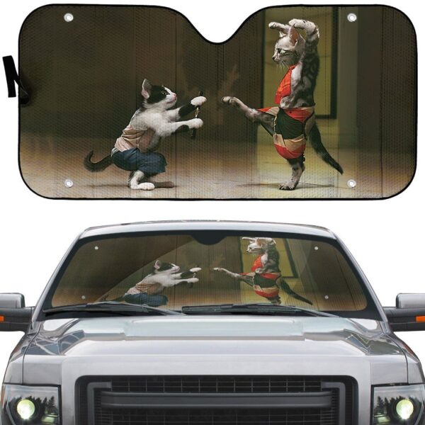 Gearhumans 3D Funny Cat Fight Custom Car Auto Sunshade GO23042121 Auto Sunshade