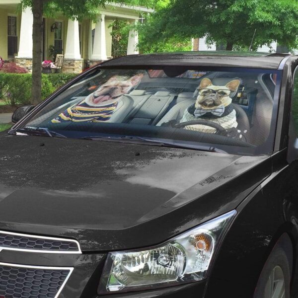 gearhumans 3D Funny Love Bulldogs Couple Custom Car Auto Sunshade GV170611 Auto Sunshade