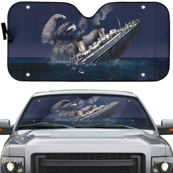 Gearhumans 3D Funny Slothzilla Hits Titanic Custom Car Auto Sunshade GO28042120 Auto Sunshade