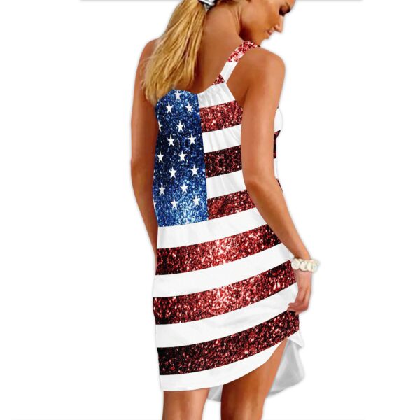 Gearhumans 3D Sparkle American Flag Custom Sleeveless Beach Dress GO18062119 Beach Dress 