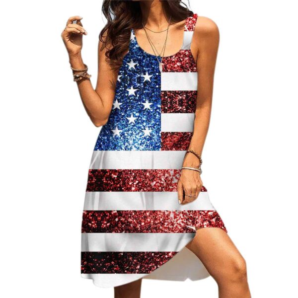 Gearhumans 3D Sparkle American Flag Custom Sleeveless Beach Dress GO18062119 Beach Dress