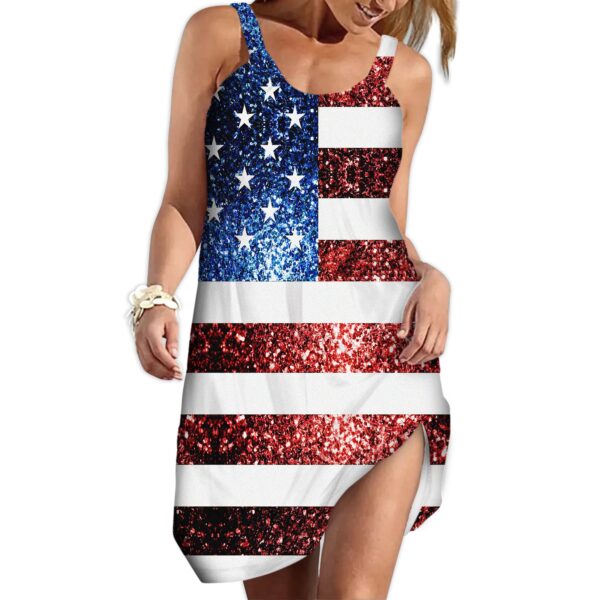 Gearhumans 3D Sparkle American Flag Custom Sleeveless Beach Dress GO18062119 Beach Dress Beach Dress S 