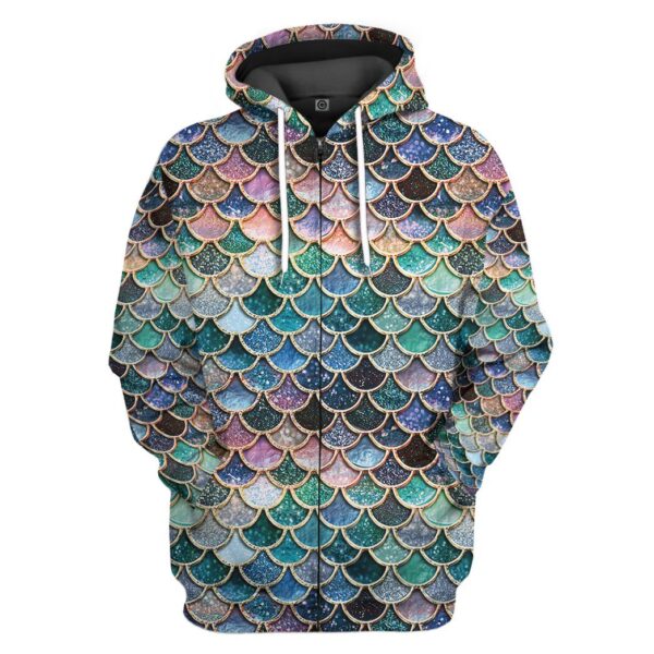Gearhumans 3D Sparkling Mermaid Tail Custom Tshirt Hoodie Apparel GW2106216 3D Apparel Zip Hoodie S 