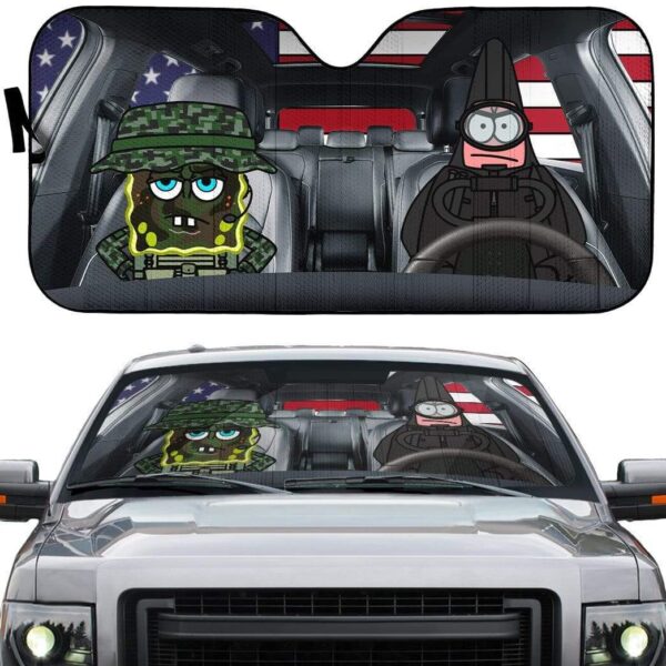 gearhumans 3D SpongeBob And Patrick Storm The America Defense Lines Custom Car Auto Sunshade GL27053 Auto Sunshade