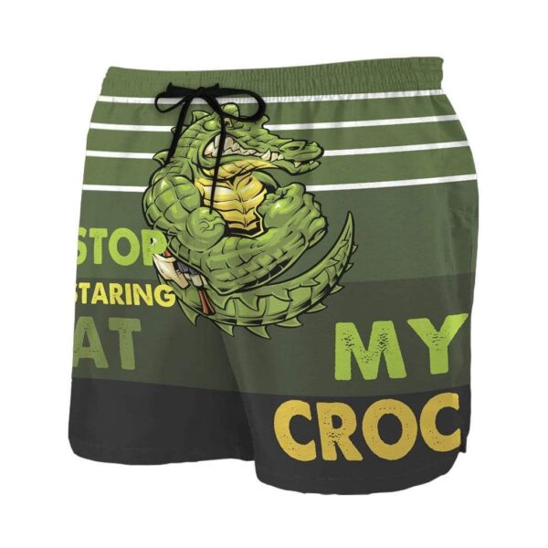 Gearhumans 3D Stop staring at my croc Beach Shorts Swim Trunks GV08074 Men Shorts