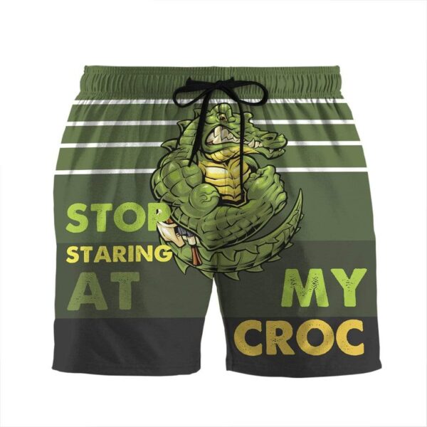 Gearhumans 3D Stop staring at my croc Beach Shorts Swim Trunks GV08074 Men Shorts Men Shorts S