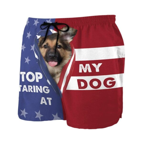 Gearhumans 3D Stop staring at my dog German Shepherd Custom Beach Shorts Swim Trunks GV310714 Men Shorts