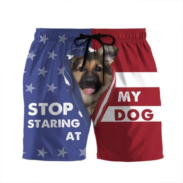Gearhumans 3D Stop staring at my dog German Shepherd Custom Beach Shorts Swim Trunks GV310714 Men Shorts Men Shorts S