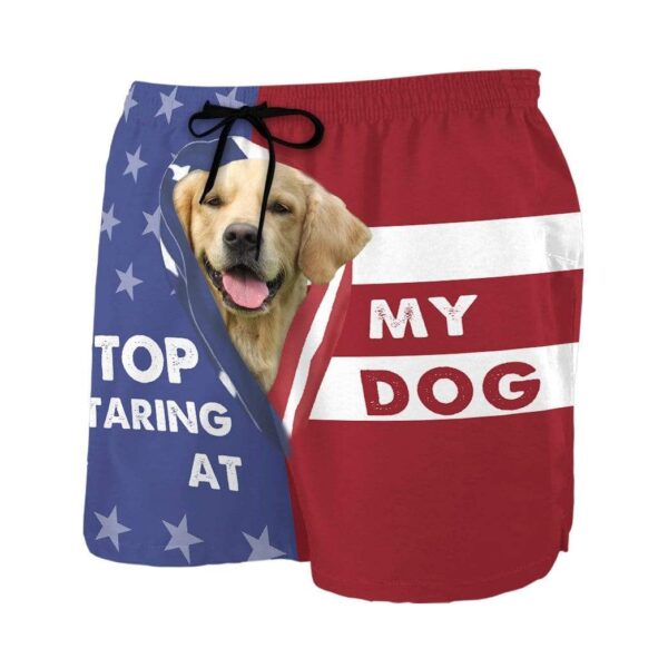 Gearhumans 3D Stop staring at my dog Golden Retriever Custom Beach Shorts Swim Trunks GV310713 Men Shorts
