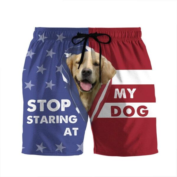 Gearhumans 3D Stop staring at my dog Golden Retriever Custom Beach Shorts Swim Trunks GV310713 Men Shorts Men Shorts S