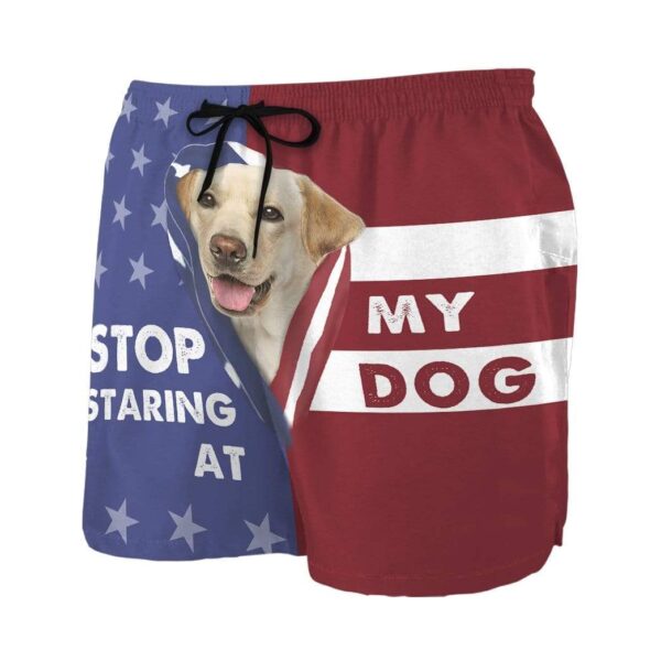 Gearhumans 3D Stop staring at my dog Labrador Retriever Custom Beach Shorts Swim Trunks GV310712 Men Shorts
