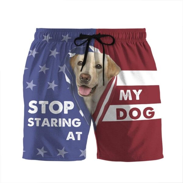 Gearhumans 3D Stop staring at my dog Labrador Retriever Custom Beach Shorts Swim Trunks GV310712 Men Shorts Men Shorts S