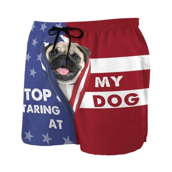 Gearhumans 3D Stop staring at my dog Pug Custom Beach Shorts Swim Trunks GV310711 Men Shorts