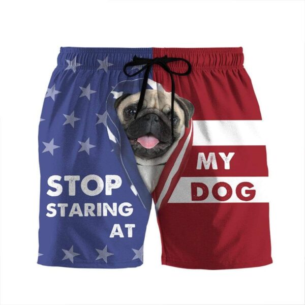 Gearhumans 3D Stop staring at my dog Pug Custom Beach Shorts Swim Trunks GV310711 Men Shorts Men Shorts S