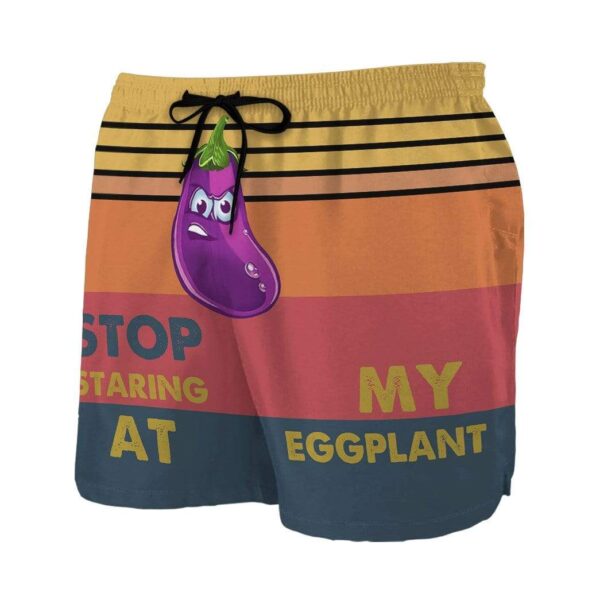 Gearhumans 3D Stop staring at my eggplant Custom Beach Shorts Swim Trunks GV30073 Men Shorts