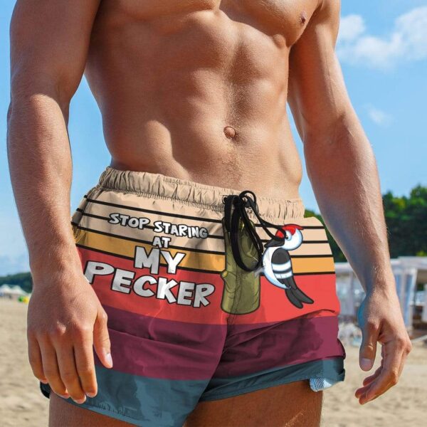 Gearhumans 3D Stop Staring At My Pecker Custom Beach Shorts Swim Trunks GS06079 Men Shorts