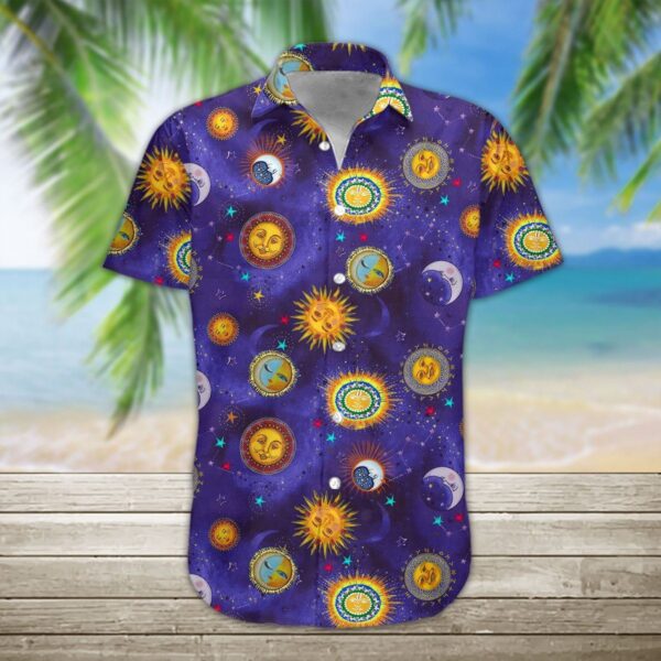 Gearhumans 3D Sun And Moon Hippie Hawaii Shirt hawaii Short Sleeve Shirt