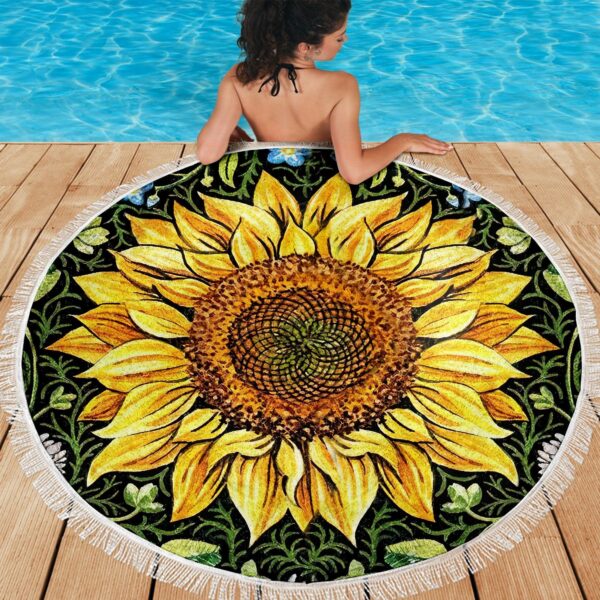 Gearhumans 3D Sunflower Custom Round Beach Towel GW2406219 Round Beach Towel 