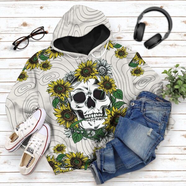 Gearhumans 3D Sunflower Skull Custom Tshirt Hoodie Appaprel GW020419 3D Apparel