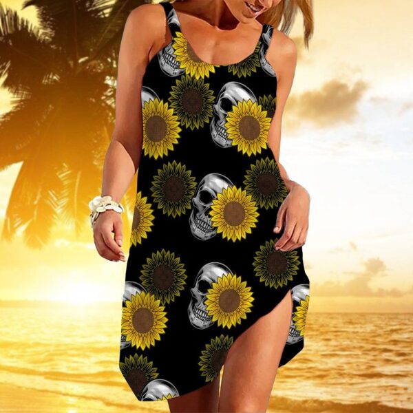 Gearhumans 3D Sunflower Skulls Custom Beach Dress GW2406214 Beach Dress