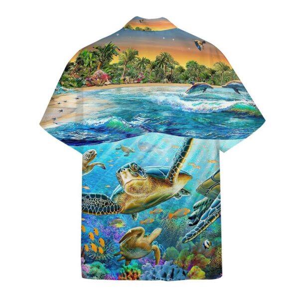 Gearhumans 3D Sunrise Sea Turtle Swimming Among Coral Reefs Custom Hawaii Shirt GS08072126 Hawai Shirt