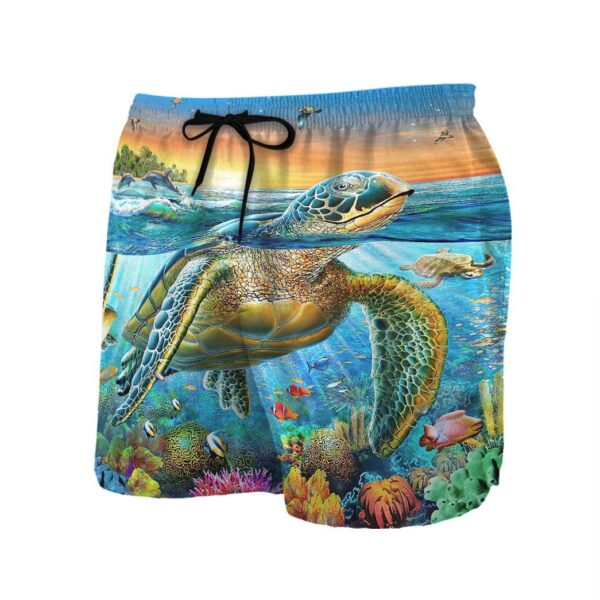 Gearhumans 3D Sunrise Sea Turtle Swimming Among Coral Reefs Custom Men Short GS08072127 Men Shorts