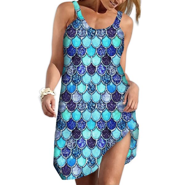 Gearhumans 3D The Blue Opal Tears From A Mermaid Custom Sleeves Beach Dress GO17062112 Beach Dress 