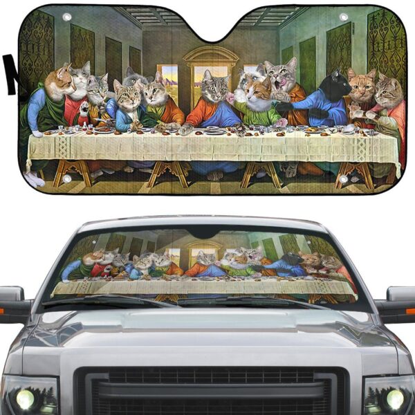 Gearhumans 3D The Last Supper Cat Custom Sunshade GS0507217 Auto Sunshade