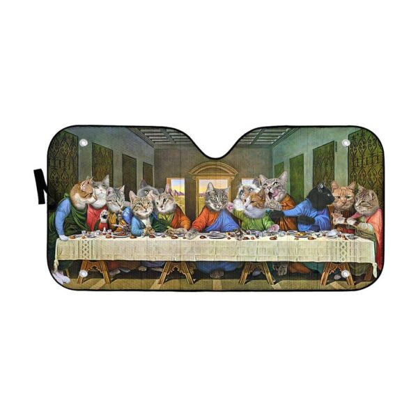Gearhumans 3D The Last Supper Cat Custom Sunshade GS0507217 Auto Sunshade 57''x27.5'' 
