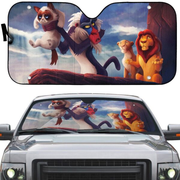 Gearhumans 3D The Lion King With Grumpy Cat Custom Car Auto Sunshade GO23042120 Auto Sunshade