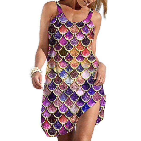 Gearhumans 3D The Most Autumnal Pink Sparkle Mermaid Tail In The Ocean Custom Sleeveless Beach Dress GO08062114 Beach Dress Beach Dress S 