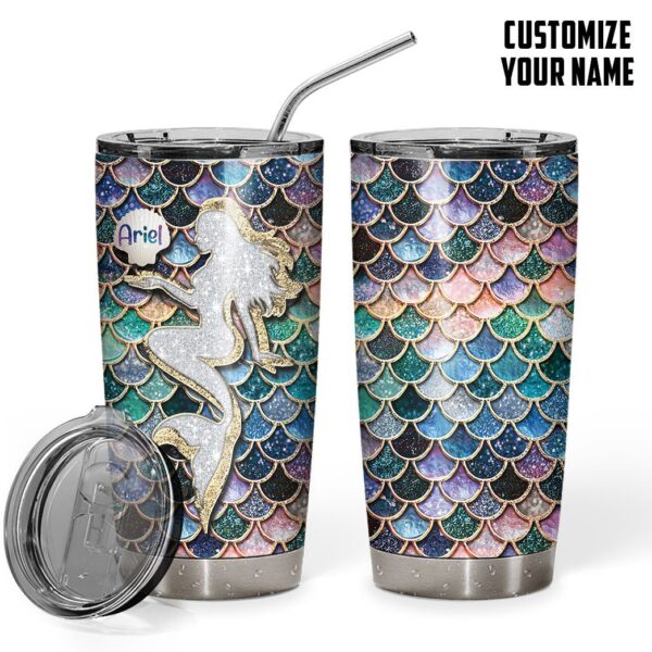 Gearhumans 3D The Most Blue Sparkle Mermaid Tail In The Ocean Custom Name Tumbler GO10062115 Tumbler Short 20oz 