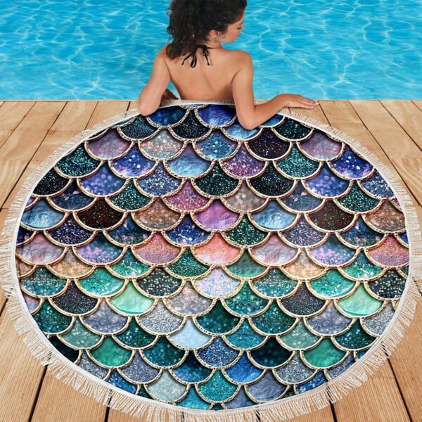 Gearhumans 3D The Most Blue Sparkle Mermaid Tail In The Ocean Custom Round Beach Towel GO24062116 Round Beach Towel 