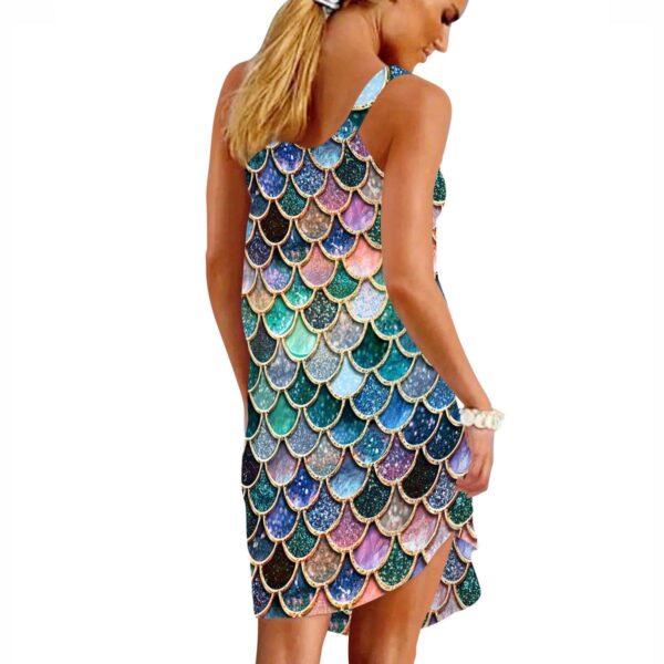 Gearhumans 3D The Most Blue Sparkle Mermaid Tail In The Ocean Custom Sleeveless Beach Dress GO01062112 Beach Dress