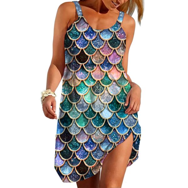 Gearhumans 3D The Most Blue Sparkle Mermaid Tail In The Ocean Custom Sleeveless Beach Dress GO01062112 Beach Dress Beach Dress S 