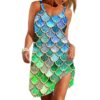 Gearhumans 3D The Most Green And Blue Sparkle Mermaid Tail In The Ocean Custom Sleeveless Beach Dress GO08062115 Beach Dress Beach Dress S