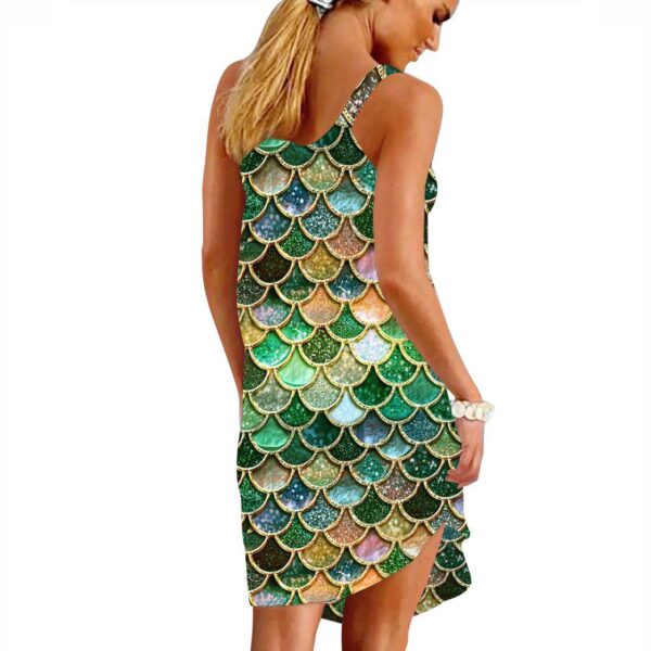 Gearhumans 3D The Most Green And Gold Sparkle Mermaid Tail In The Ocean Custom Sleeveless Beach Dress GO14062112 Beach Dress