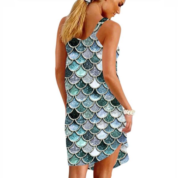 Gearhumans 3D The Most Silver Sparkle Mermaid Tail In The Ocean Custom Sleeveless Beach Dress GO08062110 Beach Dress
