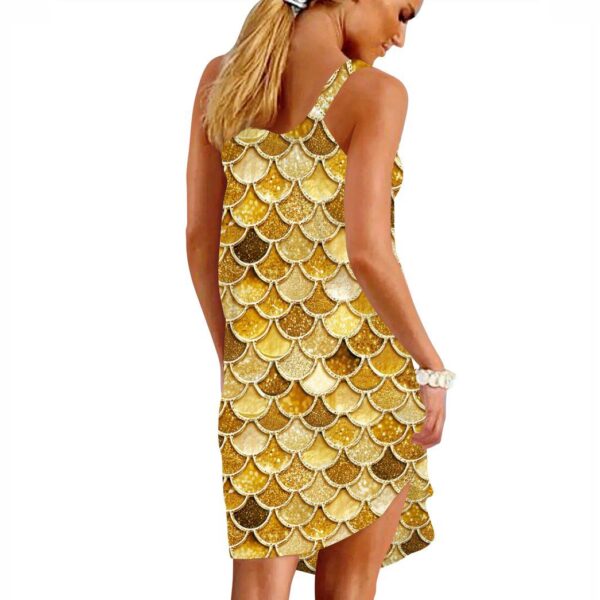 Gearhumans 3D The Most Ultra Gold Sparkle Mermaid Tail In The Ocean Custom Sleeveless Beach Dress GO14062111 Beach Dress