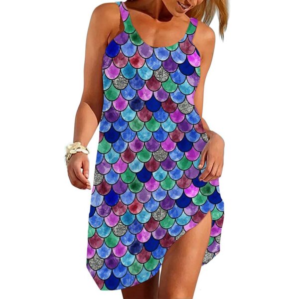 Gearhumans 3D The Rainbow Fish Tail Custom Sleeveless Beach Dress GO15062117 Beach Dress Beach Dress S 