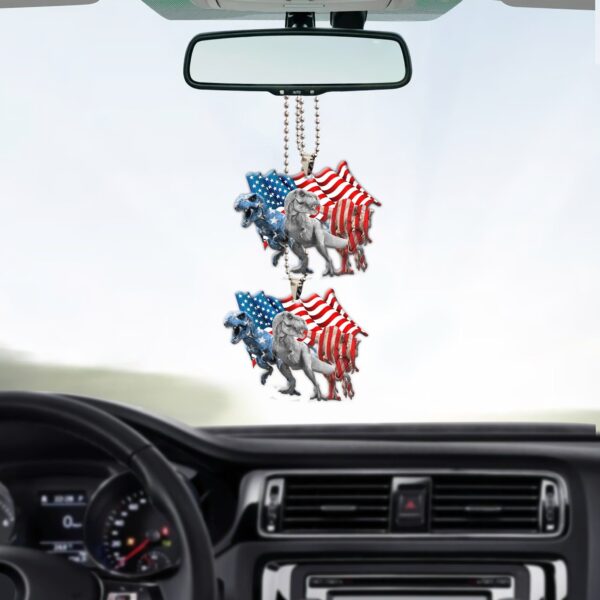 Gearhumans 3D Three Dinosaurs American Flag Custom Car Hanging GW1706218 Car Hanging 