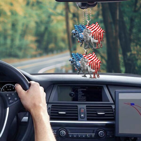 Gearhumans 3D Three Dinosaurs American Flag Custom Car Hanging GW1706218 Car Hanging 