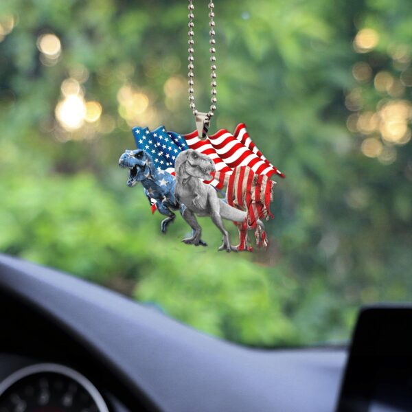 Gearhumans 3D Three Dinosaurs American Flag Custom Car Hanging GW1706218 Car Hanging 