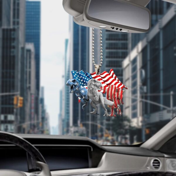 Gearhumans 3D Three Dinosaurs American Flag Custom Car Hanging GW1706218 Car Hanging 